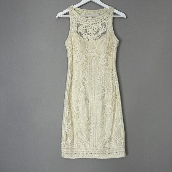 Sue Wong Nocturn Dress Womens 4 Cream Lace Sheath Bridal Cocktail Embroidered - Picture 2 of 14